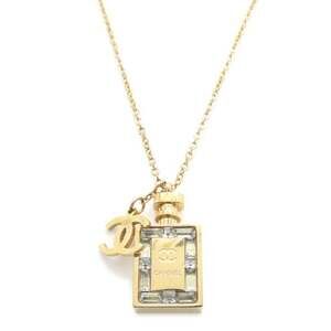 CHANEL perfume motif necklace with rhinestones and Coco Mark plating, for wom...
